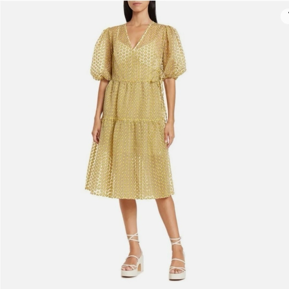 Topshop Sheer flower print tiered overlaid on a cream tank dress Size 4